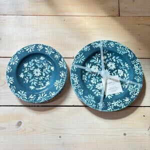 Shabby Chic NWT Melamine Dish Set Teal Spring Floral 4 Dinner 3 Appetizer Plates